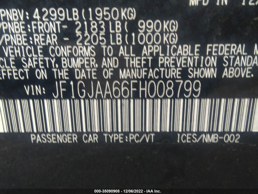 2015 SUBARU IMPREZA SEDAN JF1GJAA66FH008799