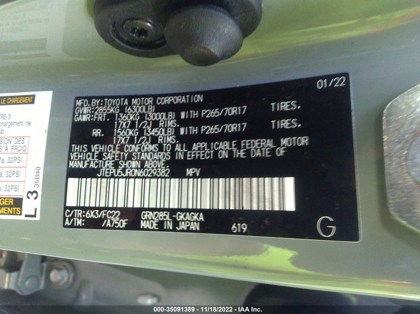 Image 9 of 2022 TOYOTA 4RUNNER  salvage vehicle - Lot #35091389 at IAAI