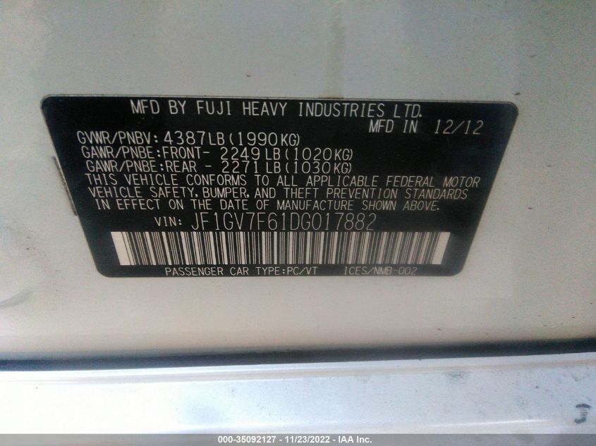 2013 SUBARU IMPREZA SEDAN WRX WRX JF1GV7F61DG017882