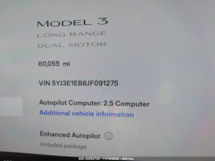 VIN 5YJ3E1EB6JF091275 2018 TESLA MODEL 3 LONG RANGE