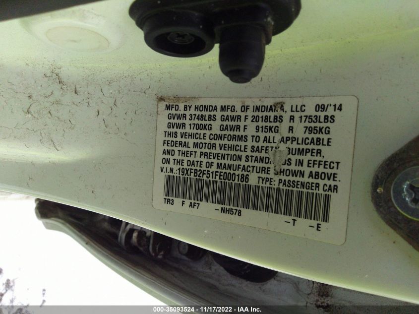 2015 HONDA CIVIC SEDAN LX 19XFB2F51FE000186