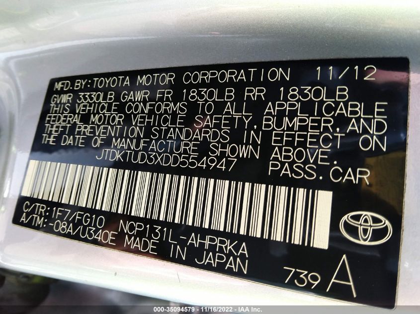 2013 TOYOTA YARIS L/LE/SE JTDKTUD3XDD554947
