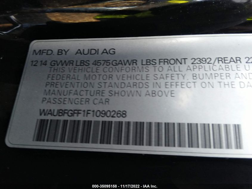 2015 AUDI S3/A3 2.0T PREMIUM WAUBFGFF1F1090268
