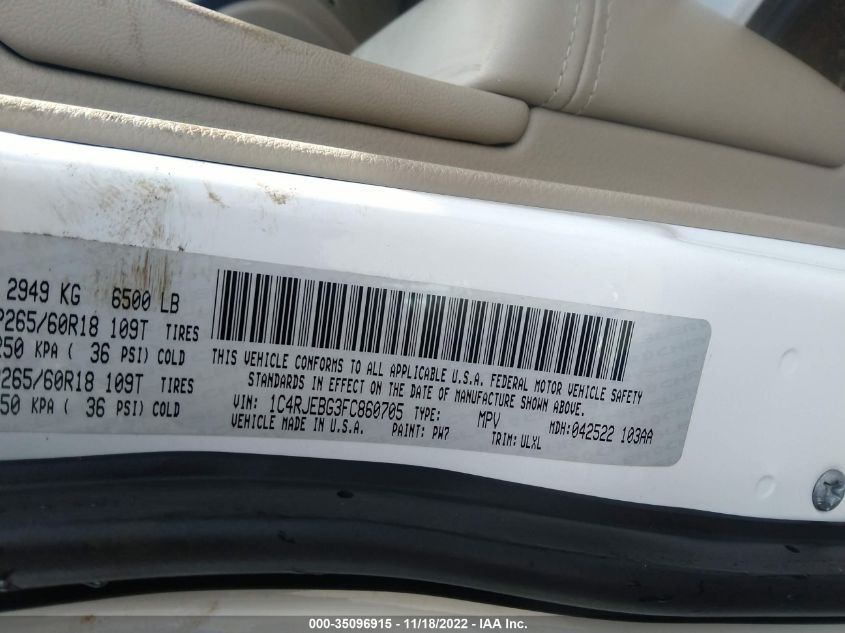 2015 JEEP GRAND CHEROKEE LIMITED 1C4RJEBG3FC860705