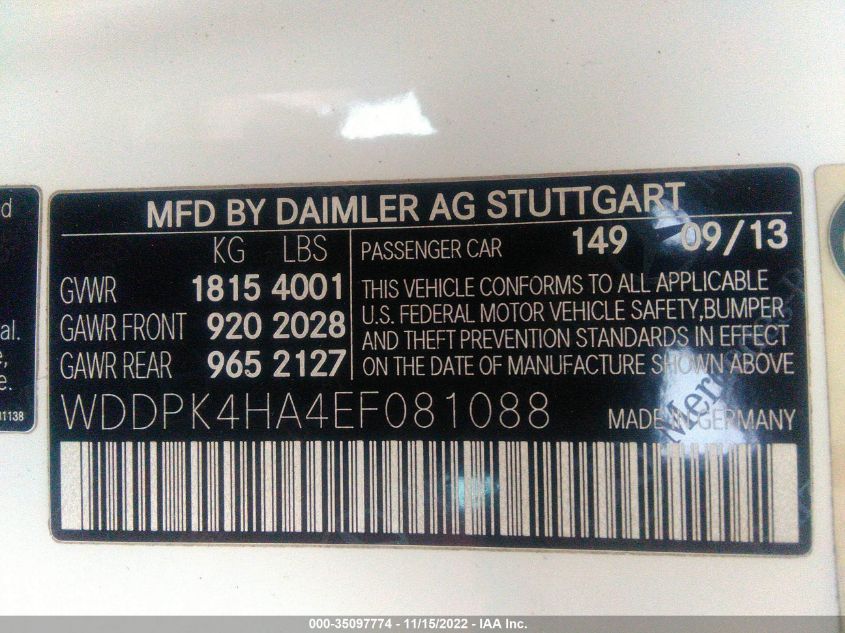 2014 MERCEDES-BENZ SLK-CLASS SLK 250 WDDPK4HA4EF081088