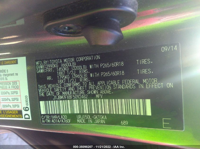 2015 LEXUS GX 460 JTJBM7FX8F5092462