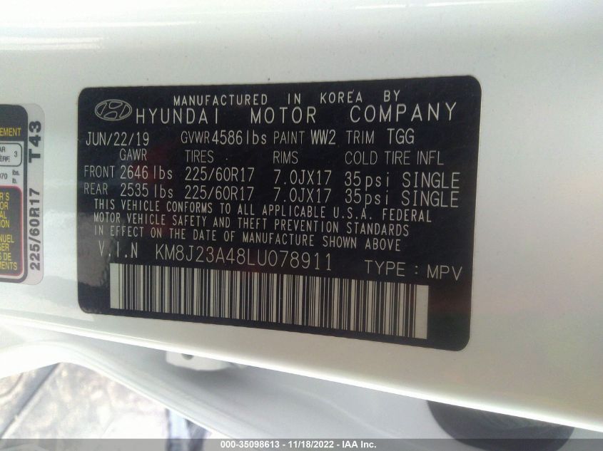 2020 HYUNDAI TUCSON SE - KM8J23A48LU078911