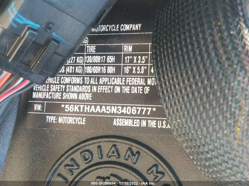 2022 INDIAN MOTORCYCLE CO. SPRINGFIELD 56KTHAAA5N3406777