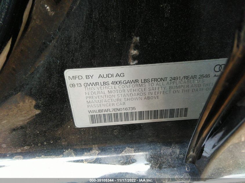 2014 AUDI A4 PREMIUM WAUBFAFL7EN016735
