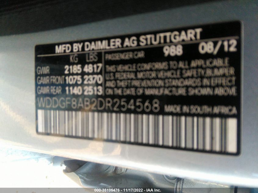 2013 MERCEDES-BENZ C-CLASS C 300 WDDGF8AB2DR254568
