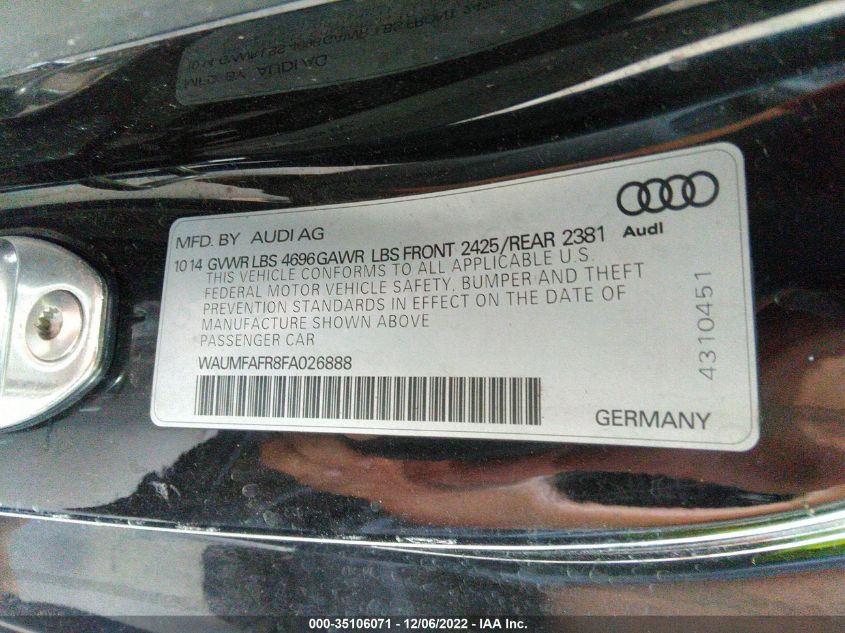 2015 AUDI A5 PREMIUM PLUS WAUMFAFR8FA026888