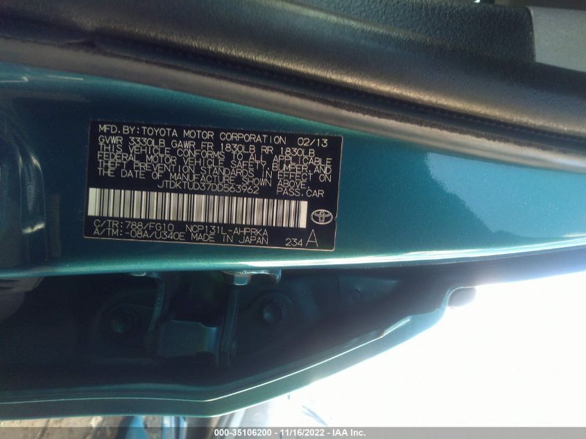 2013 TOYOTA YARIS L/LE/SE JTDKTUD37DD563962