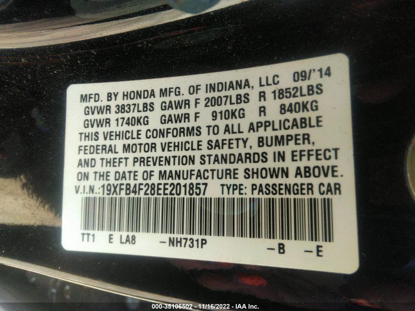 2014 HONDA CIVIC HYBRID 19XFB4F28EE201857