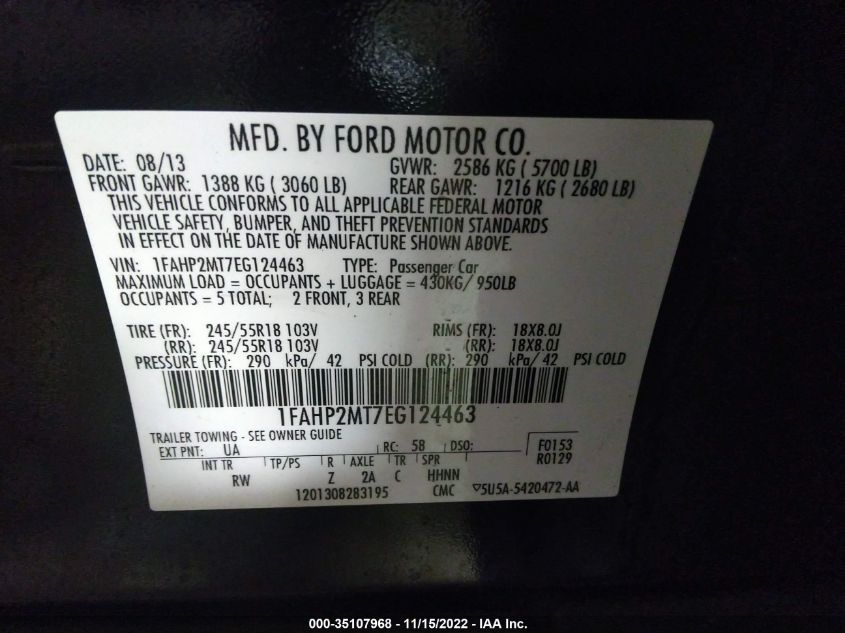 2014 FORD SEDAN POLICE INTERCEPTOR 1FAHP2MT7EG124463