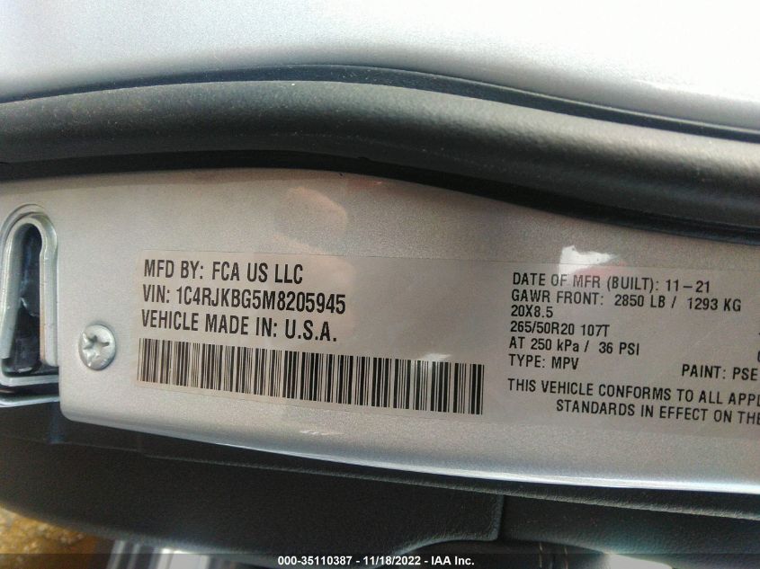 2021 JEEP GRAND CHEROKEE L LIMITED 1C4RJKBG5M8205945