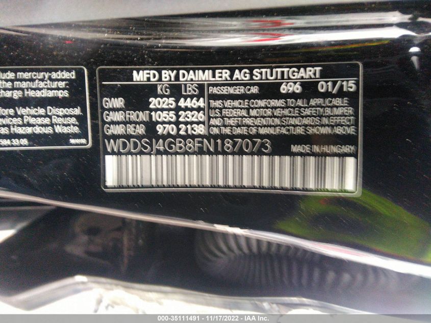 2015 MERCEDES-BENZ CLA-CLASS CLA 250 WDDSJ4GB8FN187073