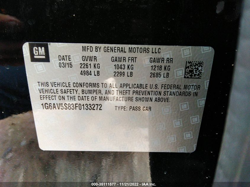 2015 CADILLAC CTS SEDAN VSPORT PREMIUM RWD - 1G6AV5S83F0133272