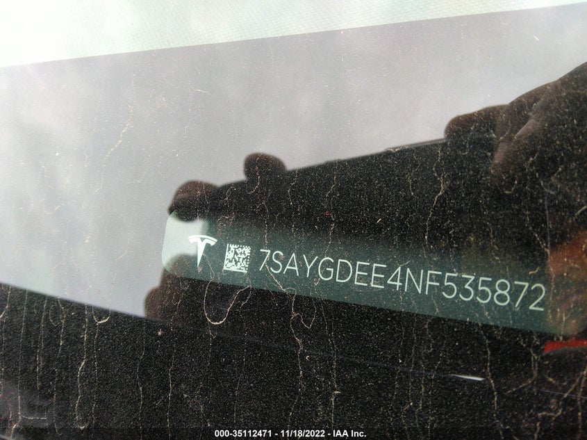 VIN 7SAYGDEE4NF535872 2022 TESLA MODEL Y LONG RANGE