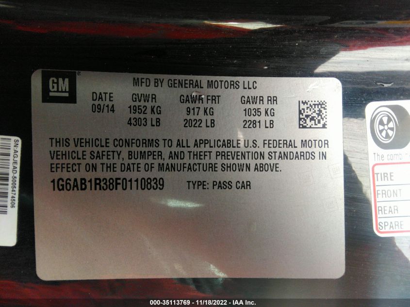 2015 CADILLAC ATS COUPE LUXURY RWD 1G6AB1R38F0110839