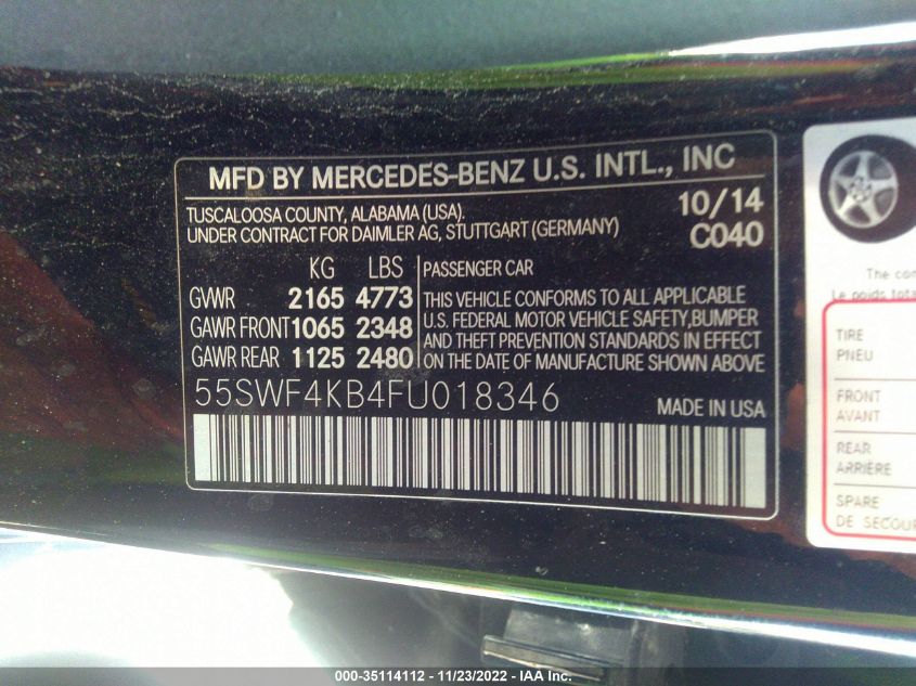 2015 MERCEDES-BENZ C-CLASS C 300 55SWF4KB4FU018346