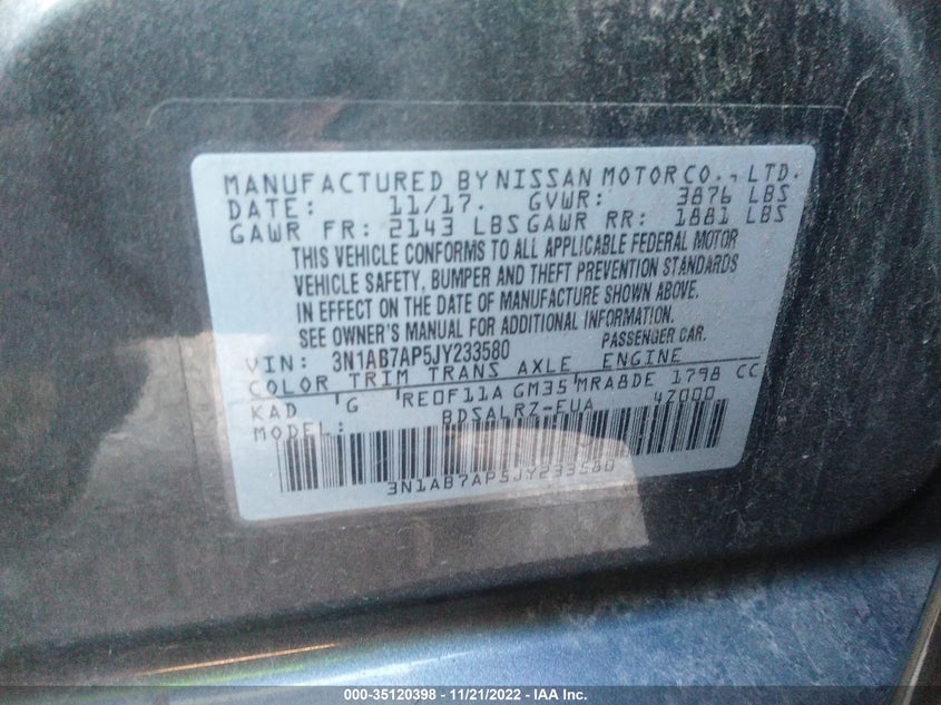 VIN 3N1AB7AP5JY233580 2018 NISSAN SENTRA SR