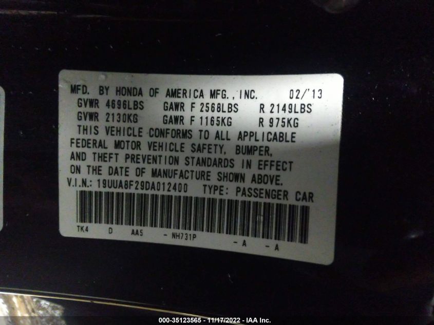 2013 ACURA TL - 19UUA8F29DA012400