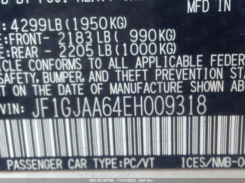 2014 SUBARU IMPREZA SEDAN - JF1GJAA64EH009318