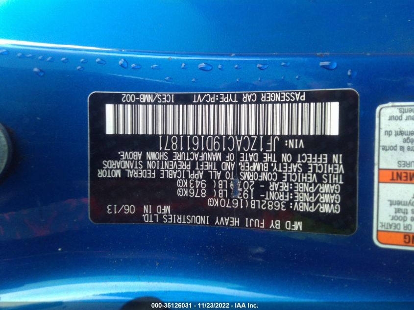 2013 SUBARU BRZ LIMITED JF1ZCAC19D1611871