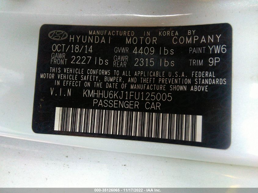 2015 HYUNDAI GENESIS COUPE 3.8L ULTIMATE KMHHU6KJ1FU125005