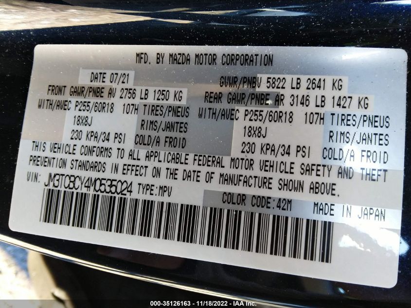 2021 MAZDA CX-9 TOURING JM3TCBCY4M0535024