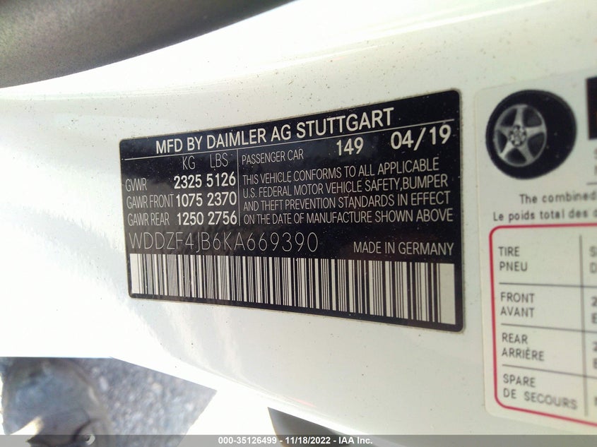 VIN WDDZF4JB6KA669390 2019 MERCEDES-BENZ E-CLASS E 300