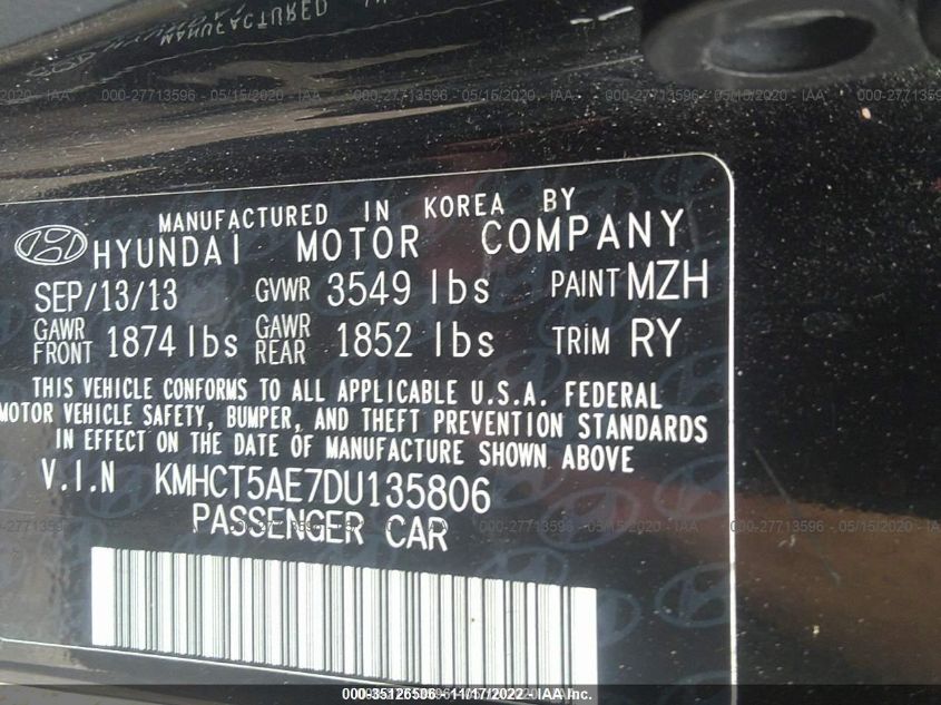 2013 HYUNDAI ACCENT GS KMHCT5AE7DU135806