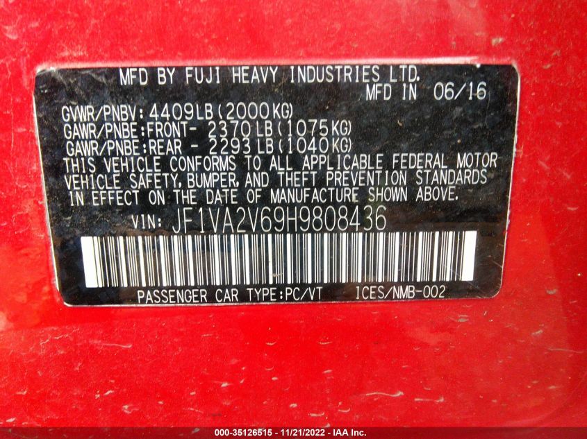 2017 SUBARU WRX STI - JF1VA2V69H9808436