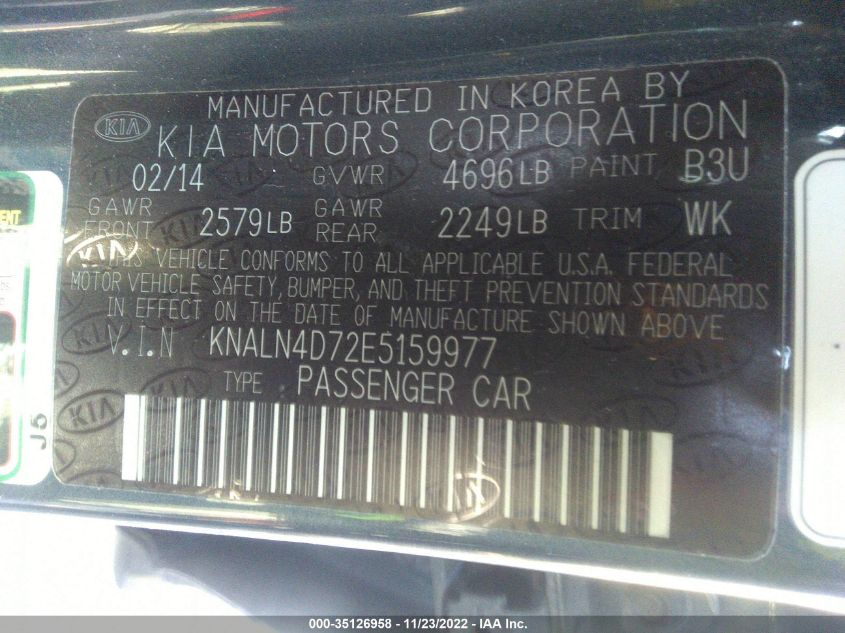 2014 KIA CADENZA PREMIUM KNALN4D72E5159977