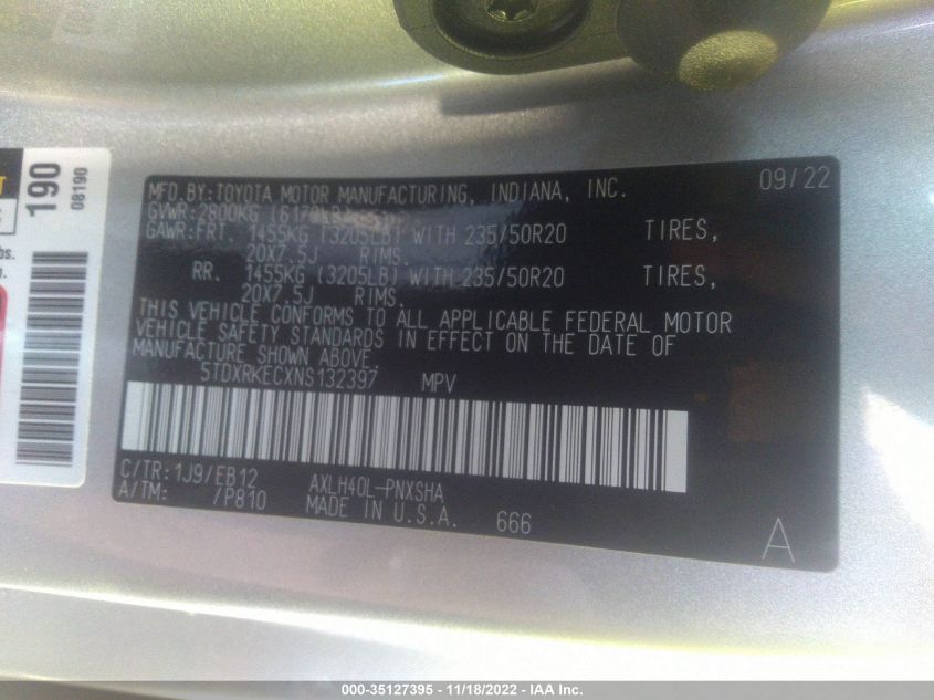 5TDXRKECXNS132397 2022 TOYOTA SIENNA, photo no. 9