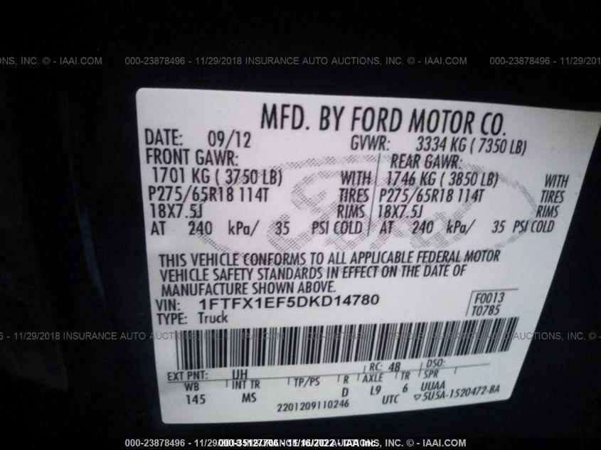 2013 FORD F-150 XL/STX/XLT/FX4/LARIAT 1FTFX1EF5DKD14780