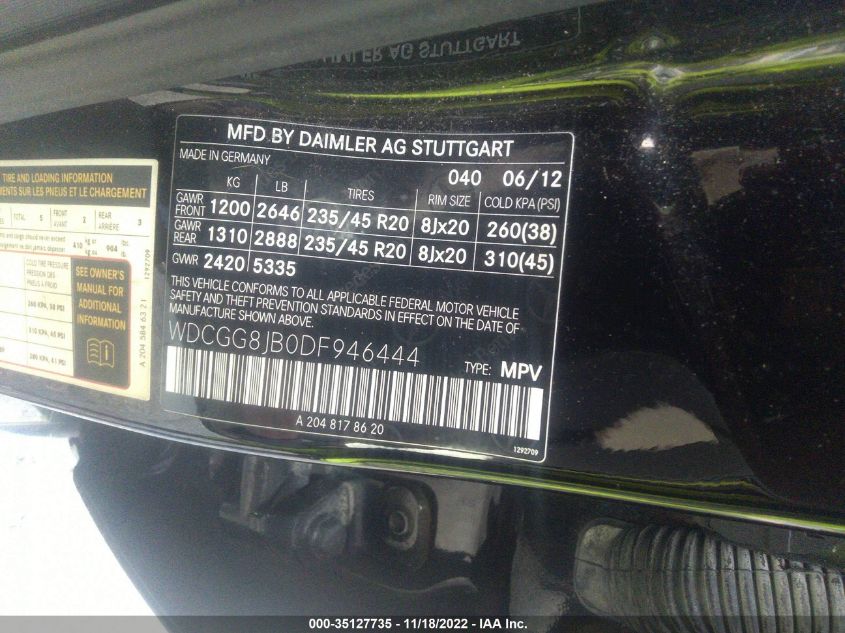 2013 MERCEDES-BENZ GLK-CLASS GLK 350 WDCGG8JB0DF946444