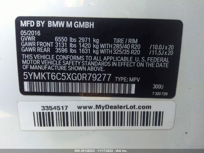 2016 BMW X5 M 5YMKT6C5XG0R79277