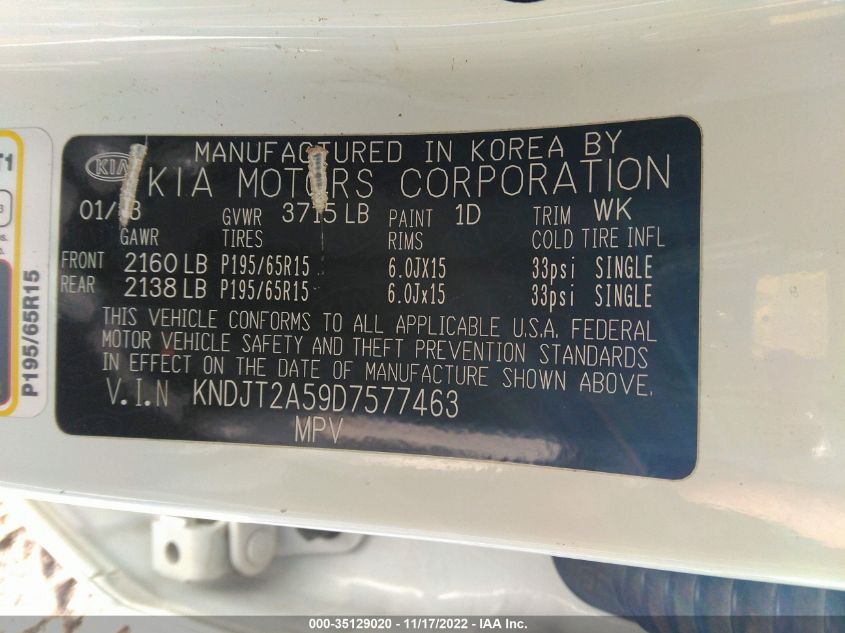 2013 KIA SOUL BASE - KNDJT2A59D7577463