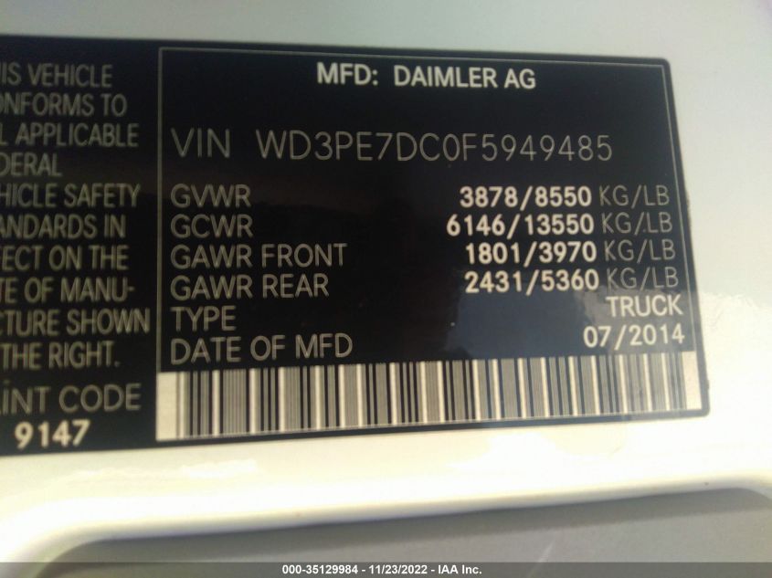 2015 MERCEDES-BENZ SPRINTER CARGO VANS WD3PE7DC0F5949485