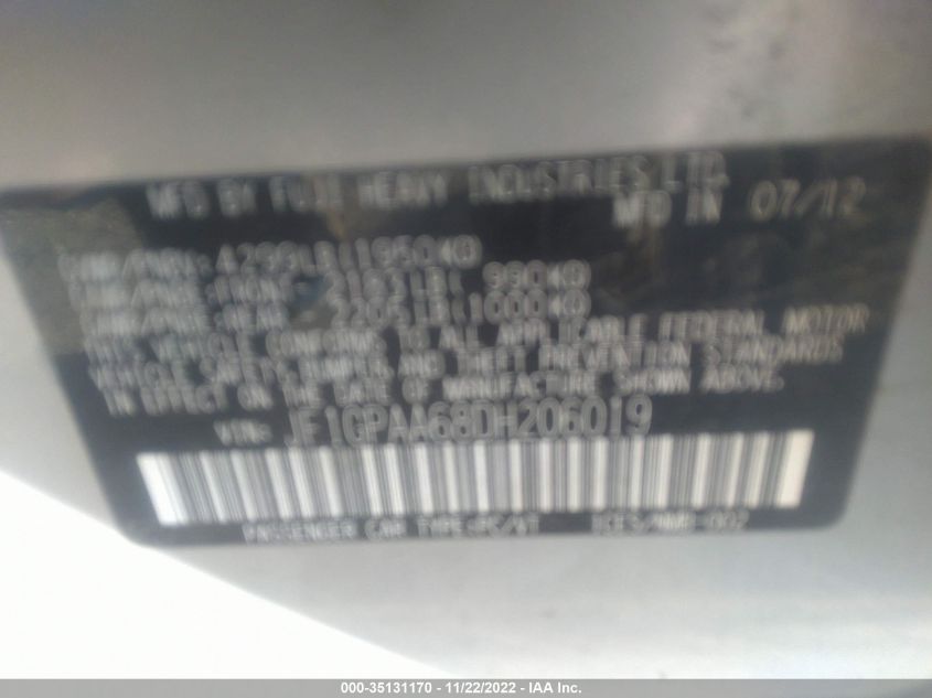 2013 SUBARU IMPREZA WAGON 2.0I JF1GPAA68DH206019