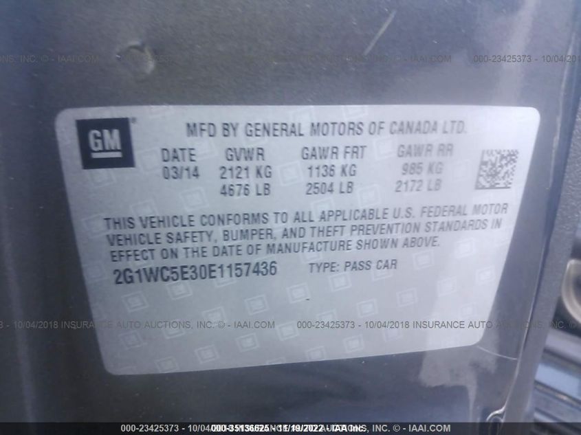 2014 CHEVROLET IMPALA LIMITED LTZ 2G1WC5E30E1157436