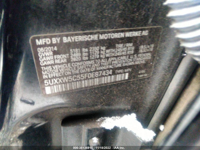 2015 BMW X4 XDRIVE35I 5UXXW5C55F0E87434