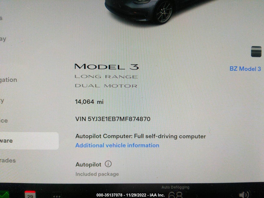 VIN 5YJ3E1EB7MF874870 2021 TESLA MODEL 3 LONG RANGE