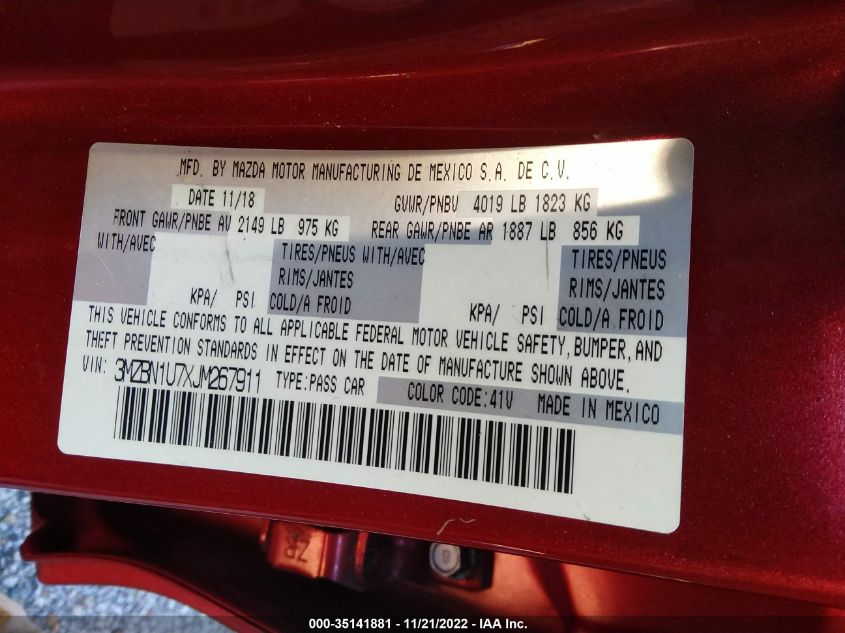 2018 MAZDA MAZDA3 4-DOOR SPORT 3MZBN1U7XJM267911