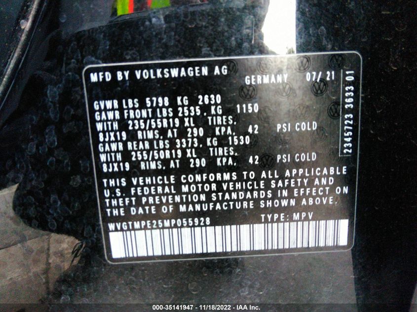 2021 VOLKSWAGEN ID.4 PRO S WVGTMPE25MP055928