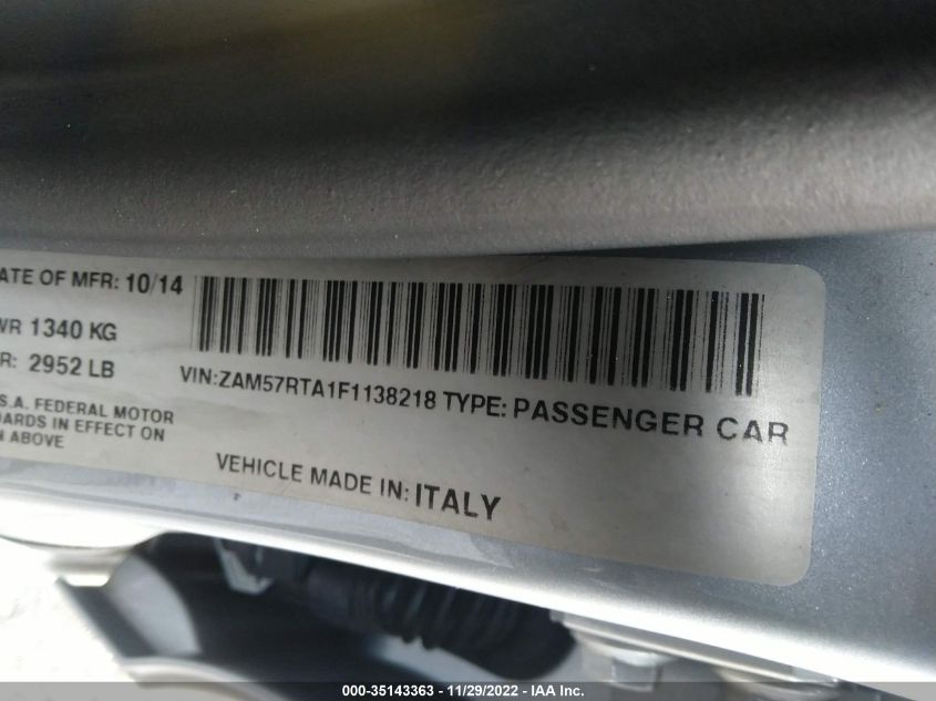 2015 MASERATI GHIBLI S Q4 ZAM57RTA1F1138218