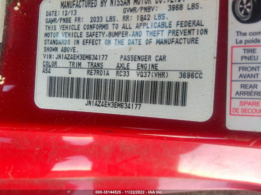 2014 NISSAN 370Z JN1AZ4EH3EM634177