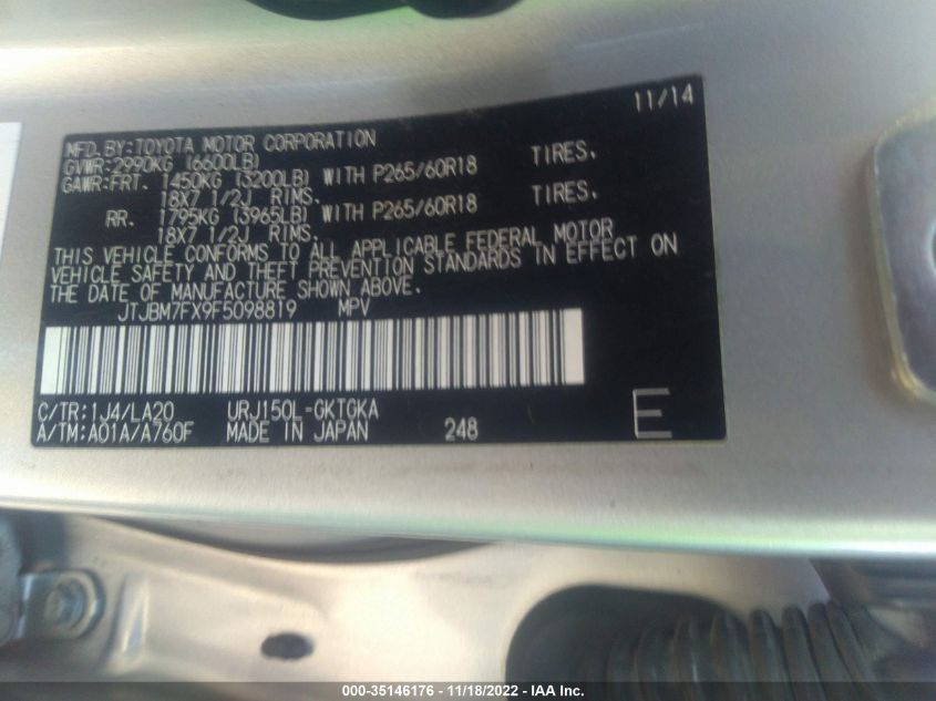 2015 LEXUS GX 460 JTJBM7FX9F5098819