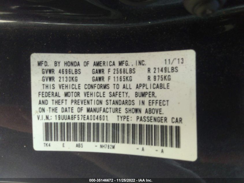 2014 ACURA TL TECH - 19UUA8F57EA004601